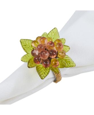 Flower and Leaves Design Beaded Napkin Ring, Set of 4