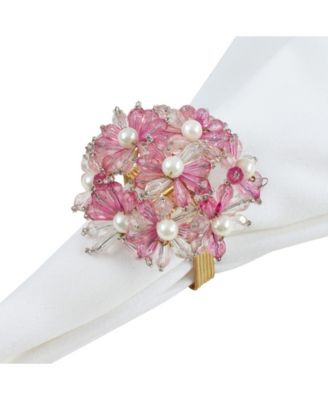 Napkin Ring with Beaded Floral Design, Set of 4