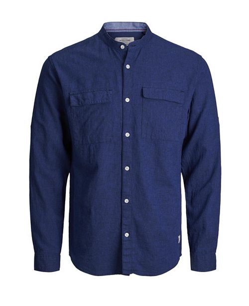 Men S High Summer Long Sleeved Mandarin Collar Shirt