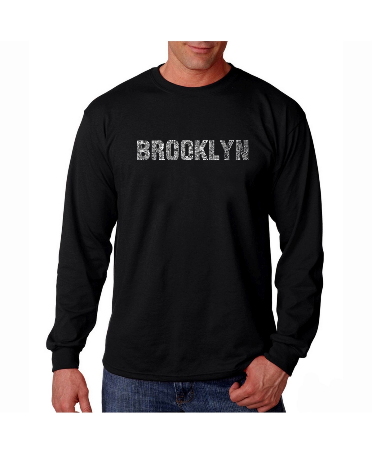 La Pop Art Men's Word Art Long Sleeve T-Shirt- Brooklyn Neighborhoods - Black