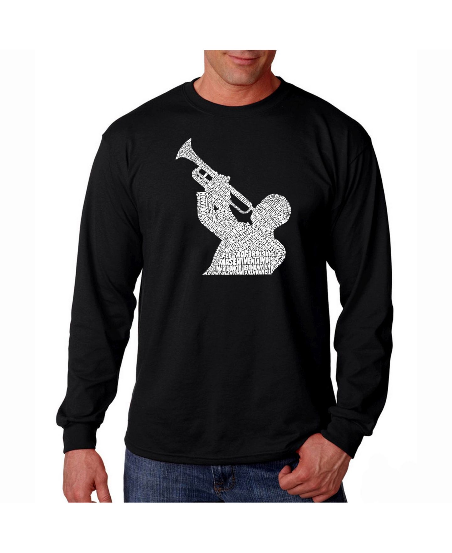 Мужская футболка LA Pop Art Word Art Long Sleeve T-Shirt- All Time Jazz Songs, цвет: Чёрный — фото 1