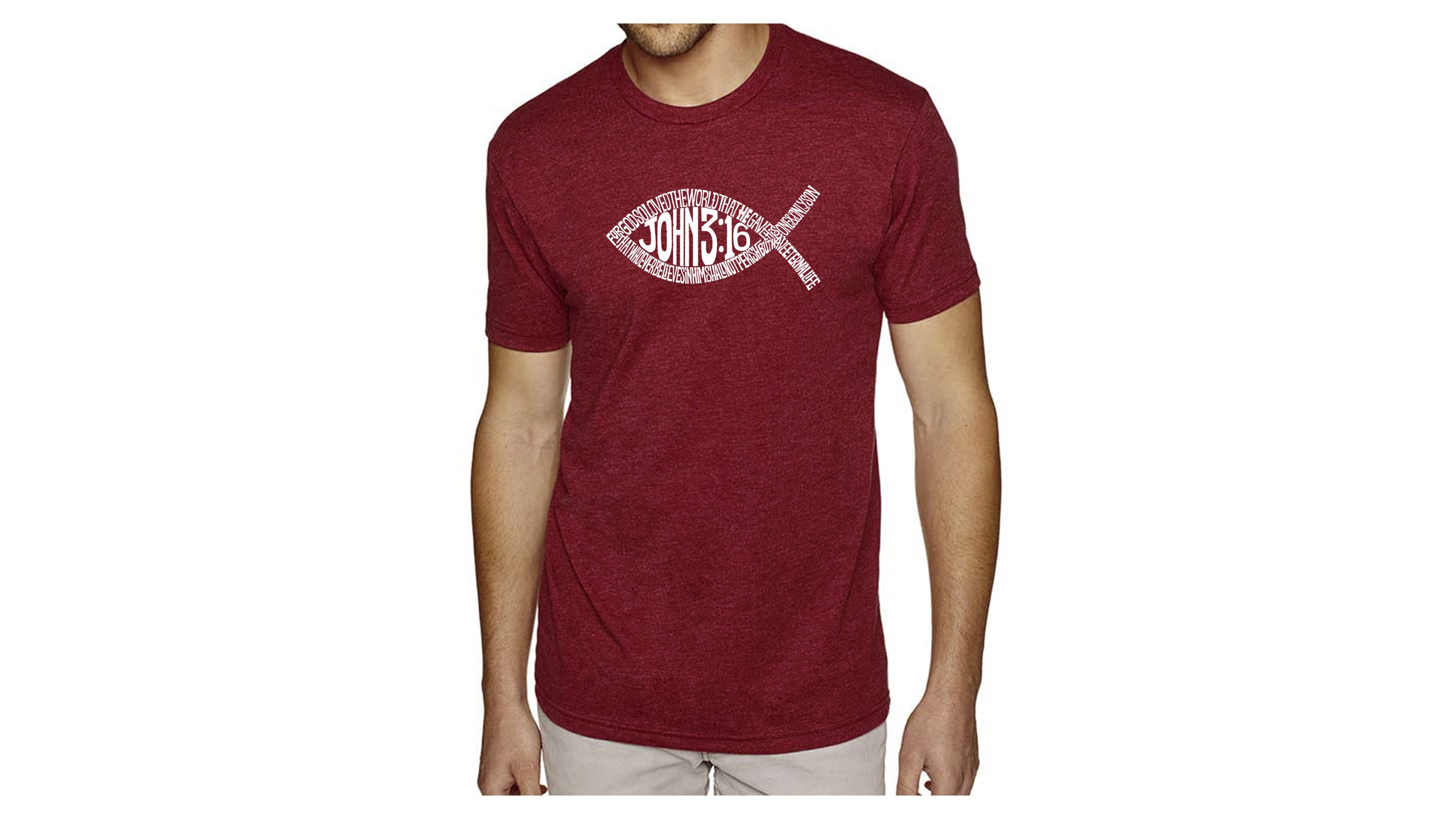 La Pop Art Men's Word Art T-Shirt - John 3:16 Fish Symbol