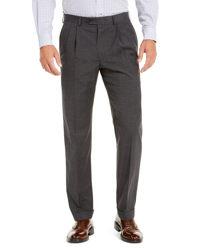 London Wool Blend Textured Double Pleated Trousers