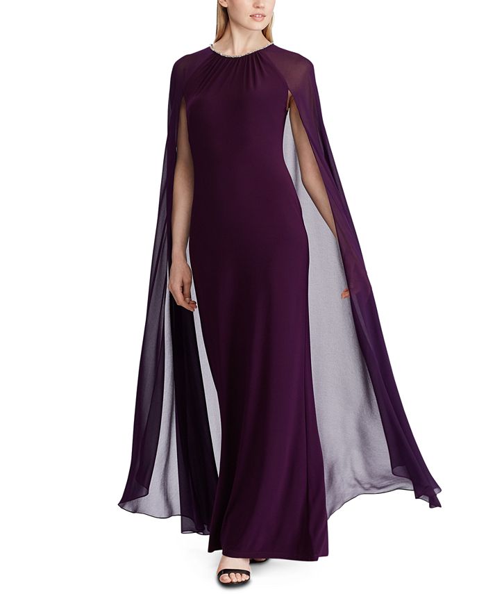 Lauren Ralph Lauren Georgette-Cape Jersey Gown & Reviews - Dresses - Women  - Macy's