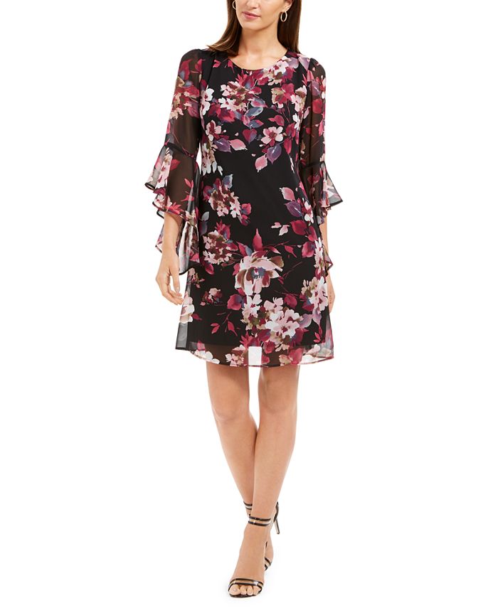 Connected Floral-Print Bell-Sleeve Dress - Macy's