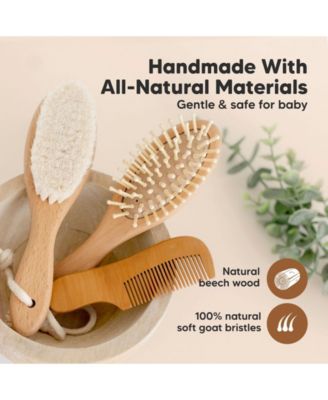 Baby Hair Brush and Comb Set, Oval Wooden Baby Brush Set for Newborns, Infant, Toddler Grooming Kit