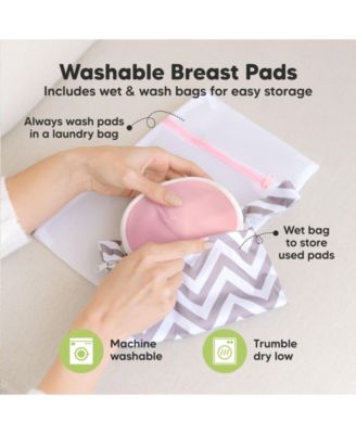14pk Organic Nursing Pads, Washable Breast Pads + Wash Bag, Reusable Nipple Pads