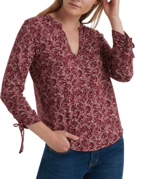 LUCKY BRAND FLORAL-PRINT 3/4-SLEEVE TOP