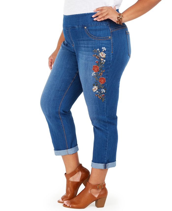 Style & Co Plus Size Ella Embroidered PullOn Jeans, Created For Macy's