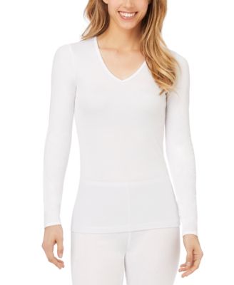 Cuddl Duds Softwear Lace-Edge Long-Sleeve V-Neck Top Macy's