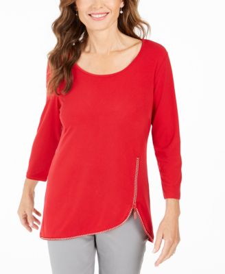 JM Collection - Rhinestone Zipper-Trim Top