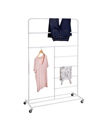 Honey Can Do - Rolling Multi-Section T-Bar Clothes Drying Rack, White