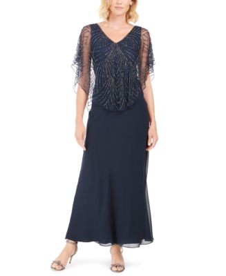 J Kara Beaded Butterfly Gown Butterfly Sleeve J Clothes J Kara Women's 3/4  Sleeve Beaded