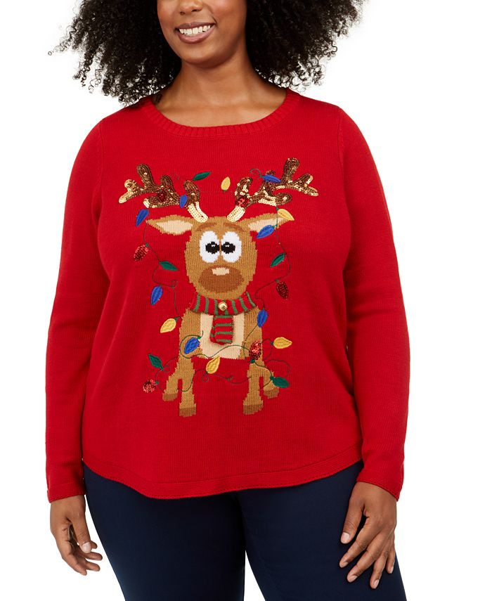 Karen Scott Plus Size Reindeer Graphic Sweater, Created for Macy's - Macy's