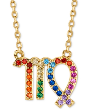image of Unwritten Rainbow Cubic Zirconia Zodiac Pendant Necklace in Gold-Tone Fine Silver Plating, 16