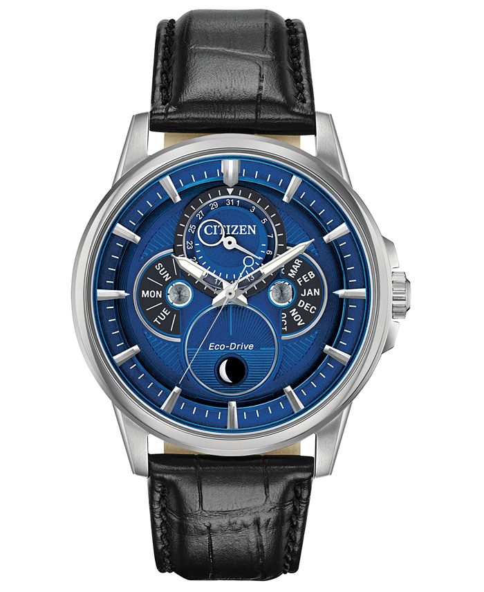 Citizen Eco Drive Men s Calendrier Black Leather Strap Watch 44mm