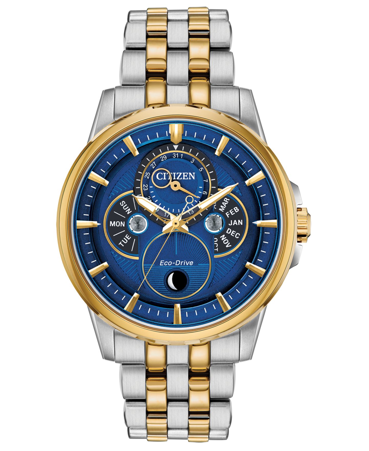 Мужские часы Citizen Eco-Drive Calendrier Two-Tone Stainless Steel Bracelet Watch 44mm — фото 1