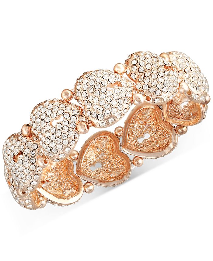 GUESS Rose GoldTone Crystal Heart Stretch Bracelet Macy's