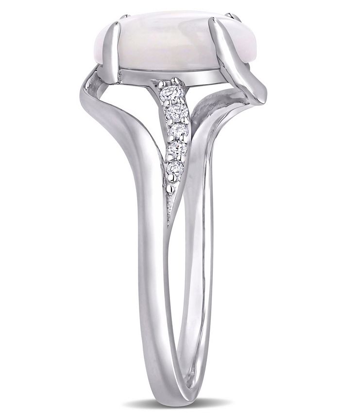 Macy's - Opal (1-5/8 ct. t.w.) and Diamond (1/10 ct. t.w.) Oval Twist Ring in Sterling Silver