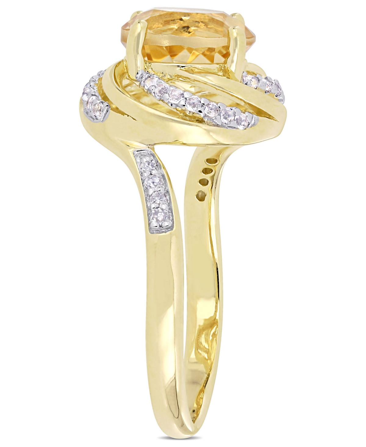 (1-4/5 ct. t.w.), White Topaz (1/7 ct. t.w.) and Diamond Accent Swirl Ring in 18k Yellow Gold Over Sterling Silver - Citrine