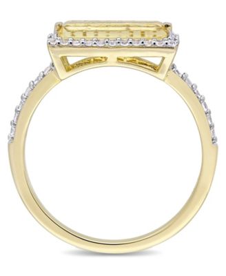 Baguette Cut Citrine  (1-1/5 ct. t.w) and White Sapphire (1/3 ct. t.w.) Halo Ring in 18k Yellow Gold Over Sterling Silver