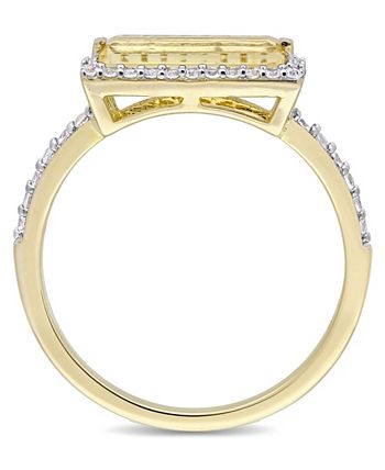 Macy's - Baguette Cut Citrine  (1-1/5 ct. t.w) and White Sapphire (1/3 ct. t.w.) Halo Ring in 18k Yellow Gold Over Sterling Silver