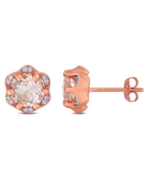 image of Morganite (1-3/4 ct. t.w.) and Diamond (1/20 ct. t.w.) Flower Stud Earrings in 14k Rose Gold