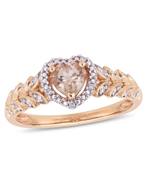 image of Morganite (1/2 ct. t.w.) and Diamond (1/20 ct. t.w.) Halo Heart Ring in 10k Rose Gold