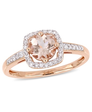 image of Morganite (4/5 ct. t.w.) and Diamond (1/7 ct. t.w.) Square Halo Ring in 10k Rose Gold