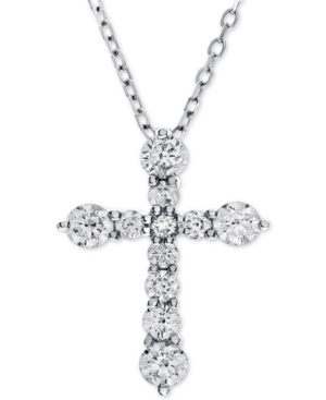 image of Diamond Cross Adjustable Pendant Necklace (1-1/2 ct. t.w.) in 14k White Gold