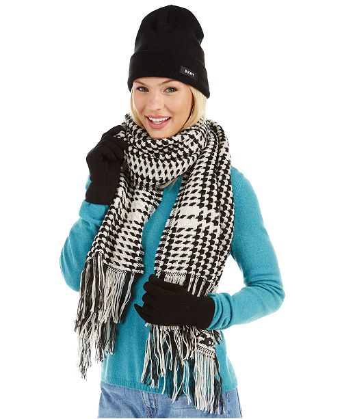 Dkny 3 Pc Hat Gloves Houndstooth Scarf Set Reviews Macy S