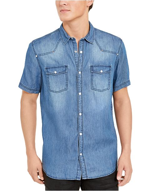 Inc International Concepts Inc Men S Short Sleeve Western Denim Shirt Created For Macy S Reviews Casual Button Down Shirts Men Macy S