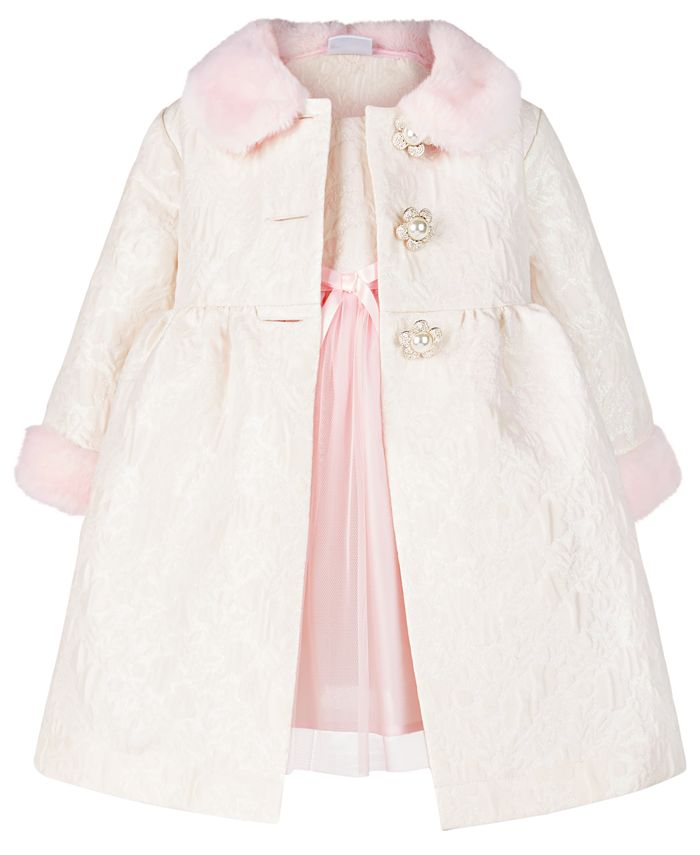 Blueberi Boulevard Baby Girls 2-Pc. Faux-Fur-Trim Coat and Dress Set ...
