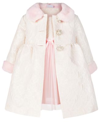 Blueberi Boulevard Baby Girls 2 Pc. Faux Fur Trim Coat and Dress