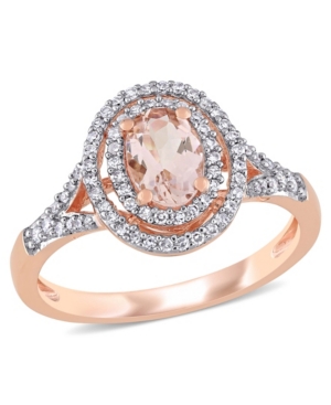 image of Morganite (3/4 ct. t.w.) and Diamond (1/4 ct. t.w.) Double Halo Ring in 14k Rose Gold