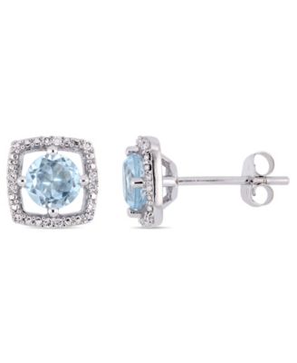 Macy's - Blue Topaz (1 ct. t.w.) and Diamond Accent Halo Square Stud Earrings in 10k White Gold