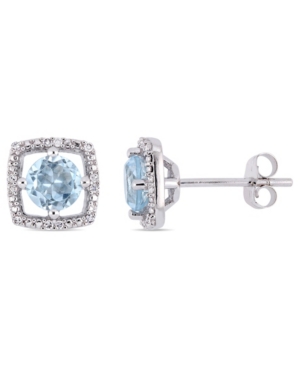 image of Blue Topaz (1 ct. t.w.) and Diamond Accent Halo Square Stud Earrings in 10k White Gold