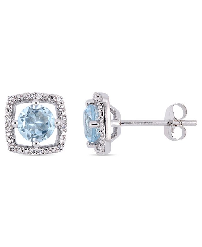 Macy's Blue Topaz (1 ct. t.w.) and Diamond Accent Halo Square Stud Earrings in 10k White Gold