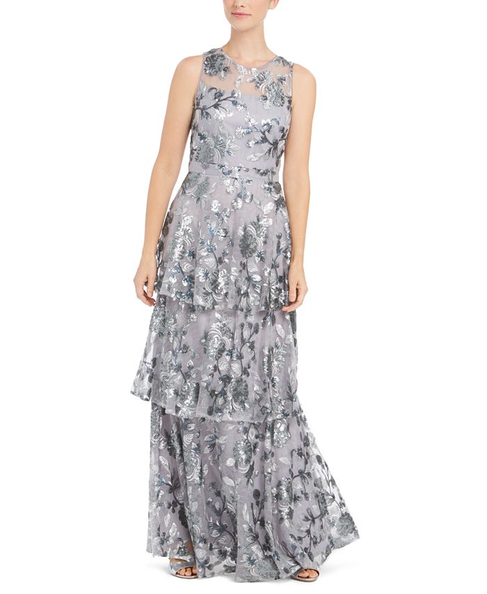 Calvin Klein Embellished Tiered Gown - Macy's