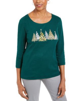 Karen Scott - Petite Embellished Cotton Top