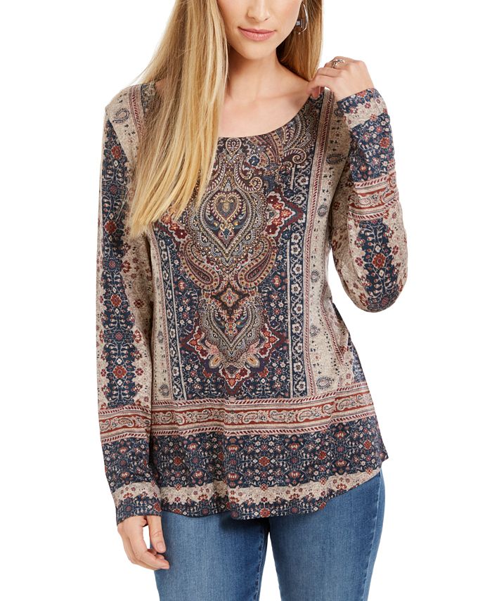 Style & Co Tapestry-Print Studded Top, Created for Macy's - Macy's