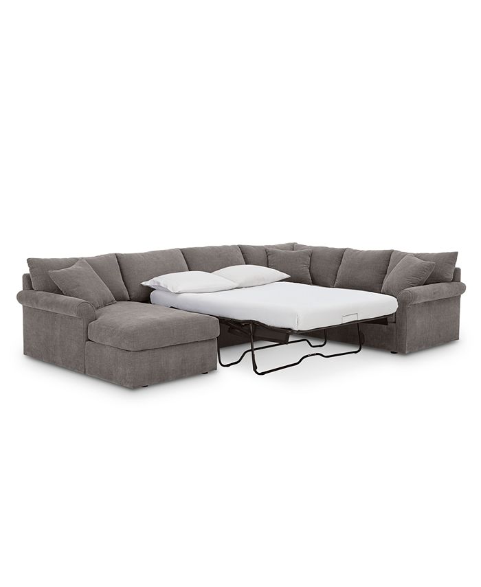 Furniture Wedport 3-Pc. Fabric Sectional with Sleeper and Chaise ...