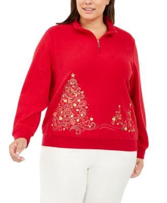 Alfred Dunner - Plus Size Christmas Trees Half-Zip Top