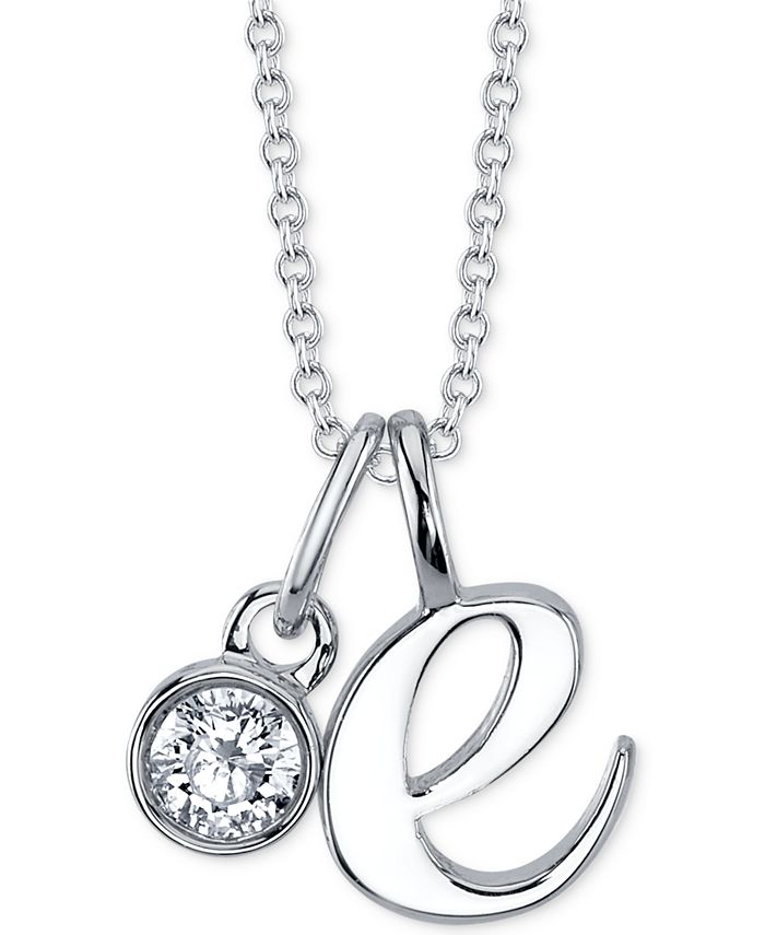 Unwritten - Initial & Cubic Zirconia Pendant Necklace in Fine Silver-Plate, 16" + 2" extender