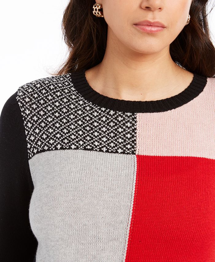 Charter Club Patchwork Crewneck Sweater, Created for Macy's & Reviews ...