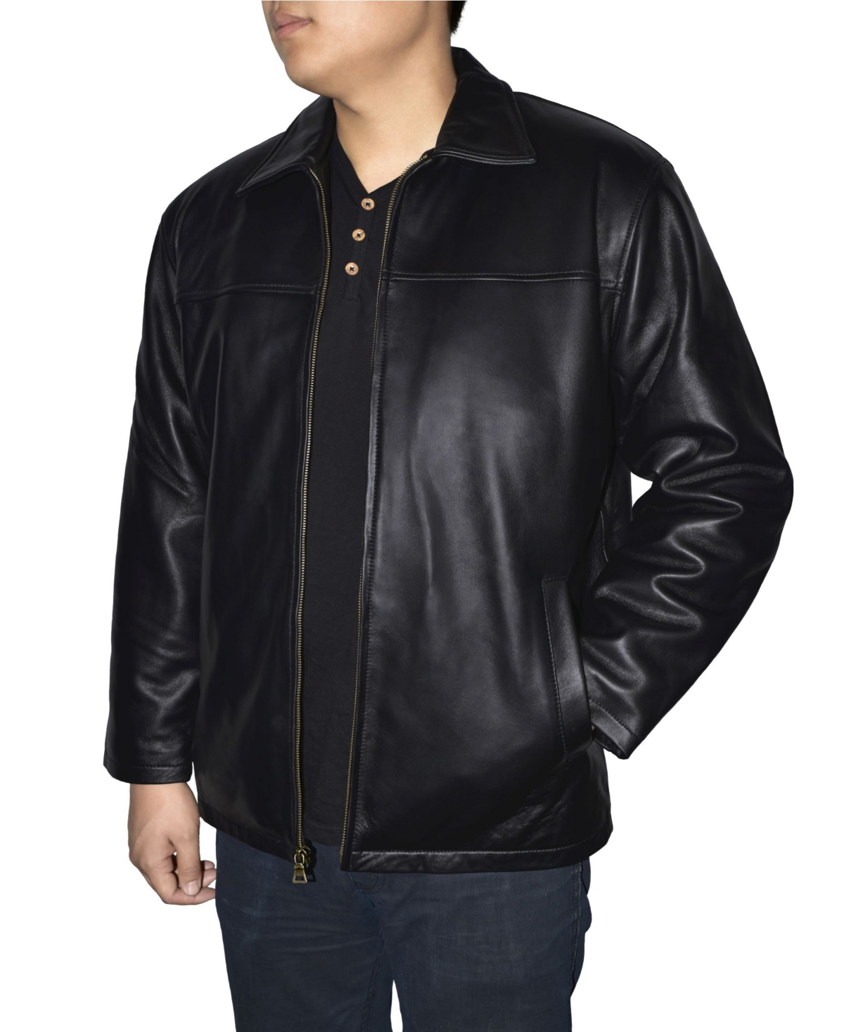 Retro Leather Men's Full Zip Jacket - Black