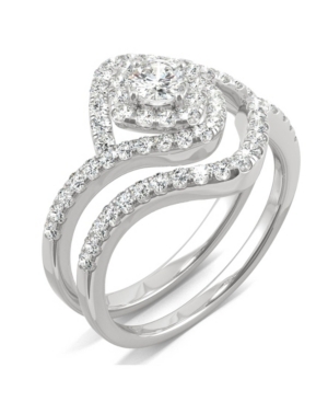 image of Moissanite Halo Bridal Set 7/8 ct. t.w. Diamond Equivalent in 14k White Gold