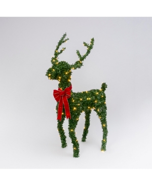 Gerson & Gerson 5' Electric Green Pvc Reindeer w/ 15 Warm White Led Lights & Red Velvet Bow