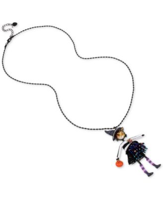 Betsey Johnson - Two-Tone Crystal & Bead Cat-Witch Pendant Necklace, 32"+ 3" extender