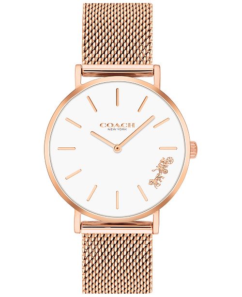 COACH Women's Perry Rose Gold-Tone Stainless Steel Mesh Bracelet Watch ...